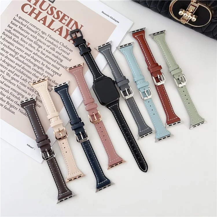 For Apple Watch Series 10 42mm / 9 8 7 41mm / SE (2023) SE (2022) SE 6 5 4 40mm / 3 2 1 38mm PU Leather Watch Band - Light Green