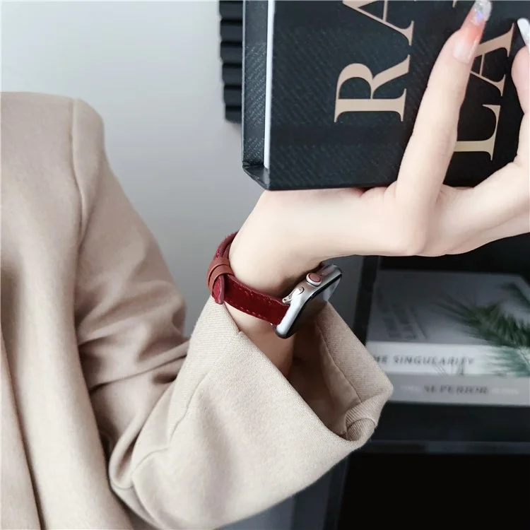 Furry PU Leather Strap for Apple Watch Series 10 42mm / 9 8 7 41mm / SE (2023) SE (2022) SE 6 5 4 40mm / 3 2 1 38mm Wrist Band - Wine Red