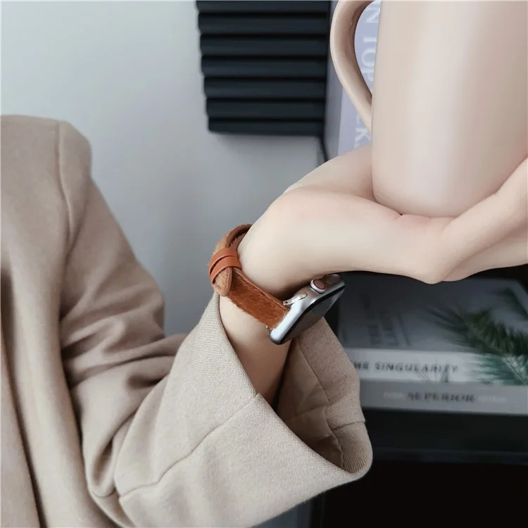 Furry PU Leather Strap for Apple Watch Series 10 42mm / 9 8 7 41mm / SE (2023) SE (2022) SE 6 5 4 40mm / 3 2 1 38mm Wrist Band - Wine Red
