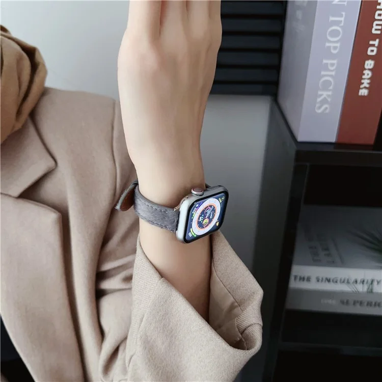 Furry PU Leather Strap for Apple Watch Series 10 42mm / 9 8 7 41mm / SE (2023) SE (2022) SE 6 5 4 40mm / 3 2 1 38mm Wrist Band - Wine Red
