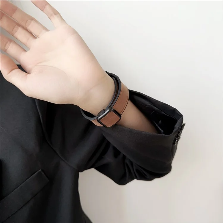 PU Leather Strap for Apple Watch Series 10 42mm / 9 8 7 41mm / SE (2023) SE (2022) SE 6 5 4 40mm / 3 2 1 38mm Magnetic Buckle Band - Navy Blue