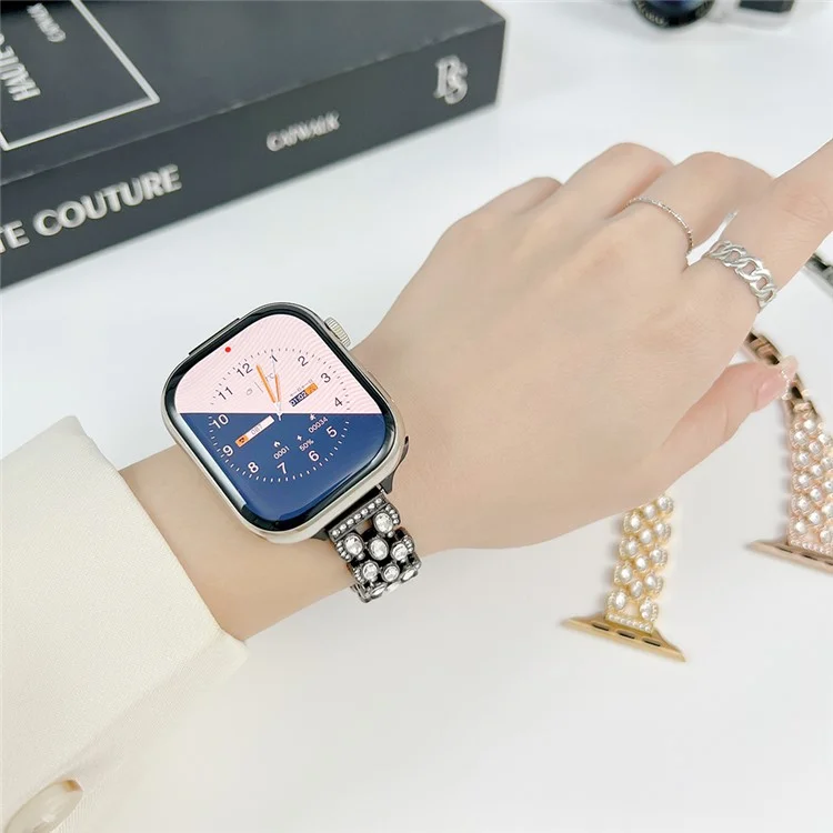 Per Apple Watch Series 10 42mm / 9 8 7 41mm / SE (2023) SE (2022) SE 6 5 4 40mm / 3 2 1 38mm Rhinestone Decor Watch Band - Nero