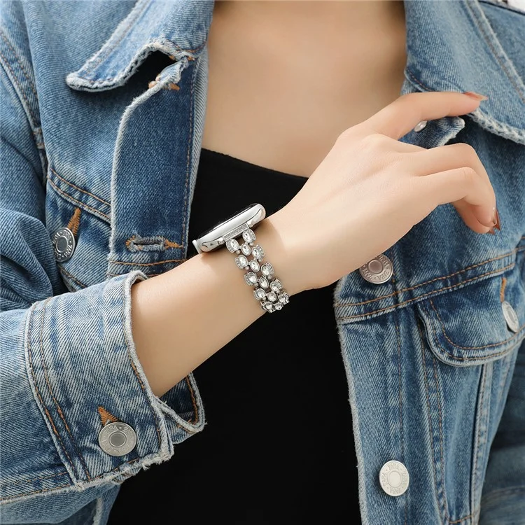 Per Apple Watch Series 10 42mm / 9 8 7 41mm / SE (2023) SE (2022) SE 6 5 4 40mm / 3 2 1 38mm Rhinestone Decor Watch Band - Nero