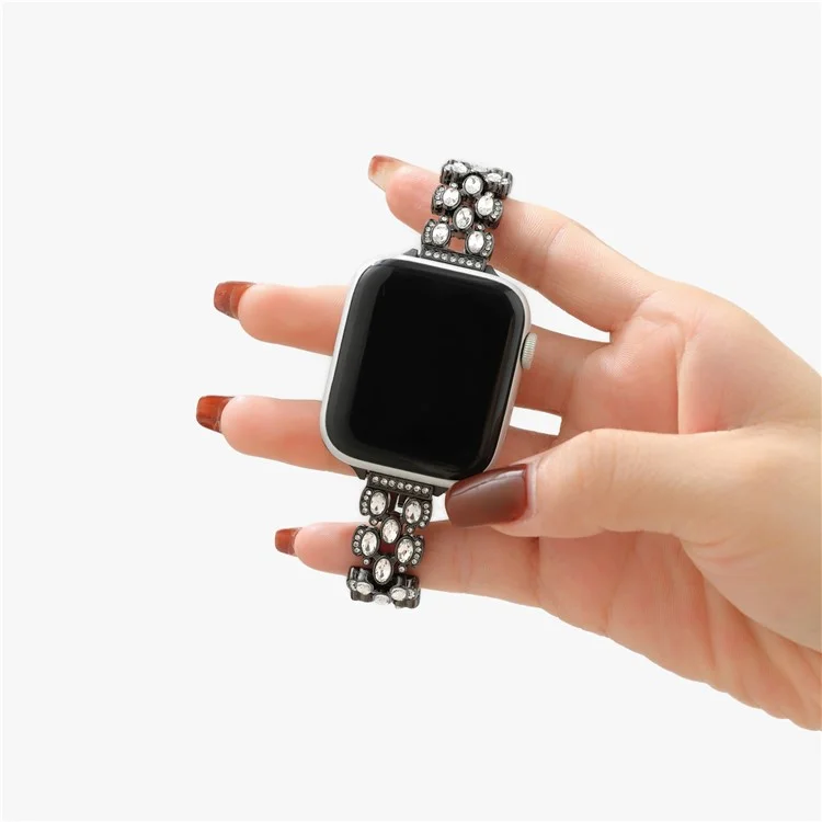 Correa de reloj para Apple Watch 10 46mm / Ultra 2 / Ultra 49mm / 9 8 7 45mm / SE (2023) SE (2022) SE 6 5 4 44mm / 3 2 1 42mm Decoración con Piedras Rhinestone - Negro