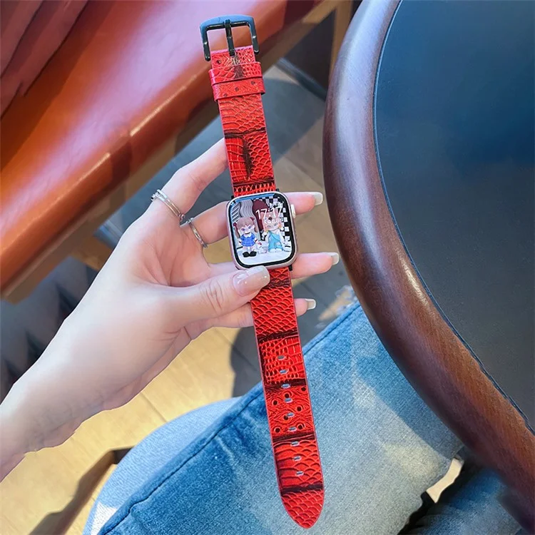 For Apple Watch Series 10 42mm / 9 8 7 41mm / SE (2023) SE (2022) SE 6 5 4 40mm / 3 2 1 38mm Crocodile Texture Leather Watch Band - Red