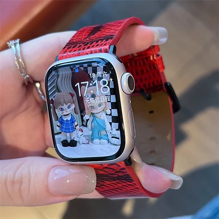 For Apple Watch Series 10 42mm / 9 8 7 41mm / SE (2023) SE (2022) SE 6 5 4 40mm / 3 2 1 38mm Crocodile Texture Leather Watch Band - Red