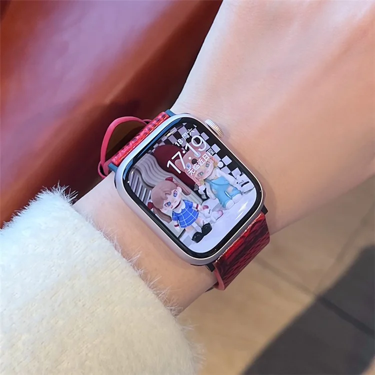 For Apple Watch Series 10 42mm / 9 8 7 41mm / SE (2023) SE (2022) SE 6 5 4 40mm / 3 2 1 38mm Crocodile Texture Leather Watch Band - Red