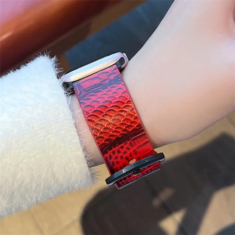 For Apple Watch Series 10 42mm / 9 8 7 41mm / SE (2023) SE (2022) SE 6 5 4 40mm / 3 2 1 38mm Crocodile Texture Leather Watch Band - Red