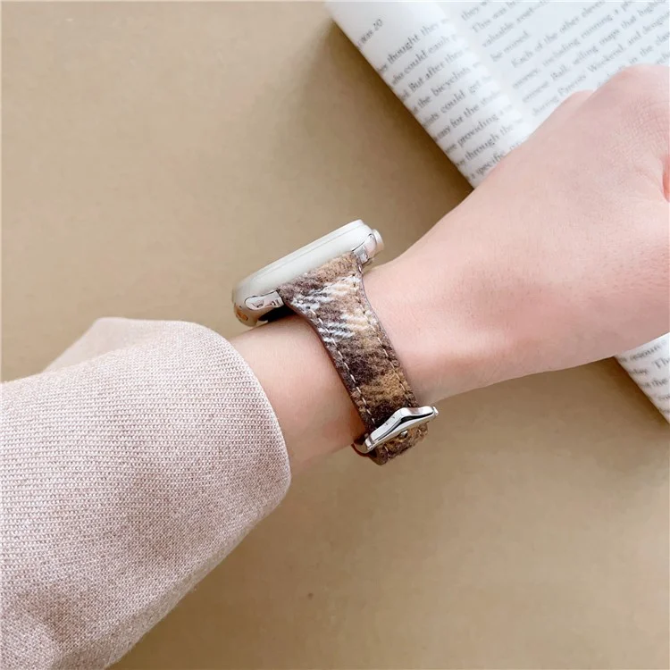 Per Apple Watch Series 10 42mm / 9 8 7 41mm / SE (2023) SE (2022) SE 6 5 4 40mm / 3 2 1 38mm Woolen Watch Band - Coffee / White
