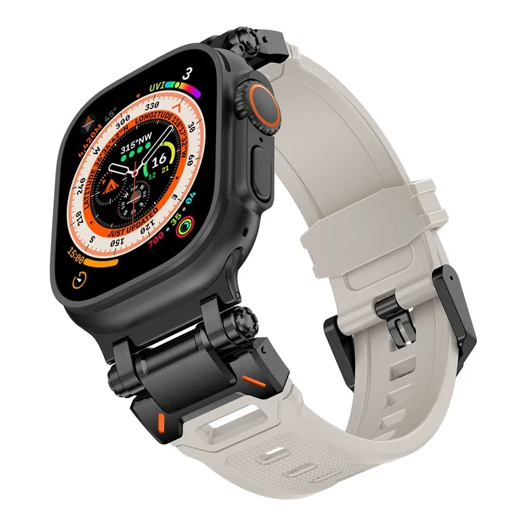 For Apple Watch 10 46mm / Ultra 2 / Ultra 49mm / 9 8 7 45mm / SE (2023) SE (2022) SE 6 5 4 44mm / 3 2 1 42mm Silicone Strap - Black+Starlight