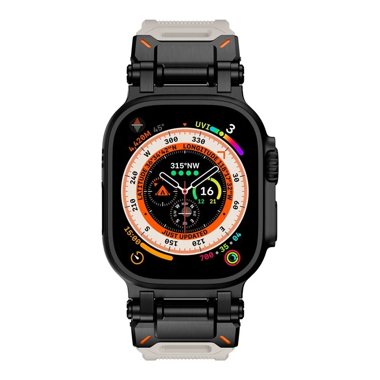 For Apple Watch 10 46mm / Ultra 2 / Ultra 49mm / 9 8 7 45mm / SE (2023) SE (2022) SE 6 5 4 44mm / 3 2 1 42mm Silicone Strap - Black+Starlight