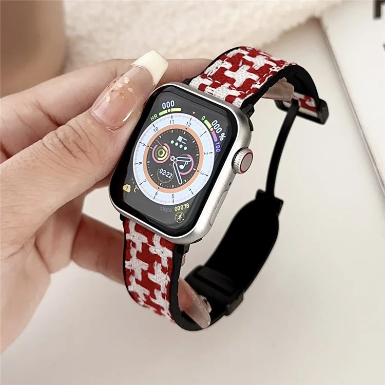 For Apple Watch 10 46mm / Ultra 2 / Ultra 49mm / 9 8 7 45mm / SE (2023) SE (2022) SE 6 5 4 44mm / 3 2 1 42mm Silicone+Nylon Watch Strap - Red+White