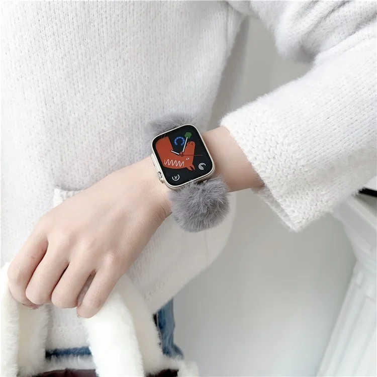 Para Apple Watch 10 46mm / Ultra 2 / Ultra 49mm / 9 8 7 45mm / SE (2023) SE (2022) SE 6 5 4 44mm / 3 2 1 42mm Soft Plush Watch Strap - Grey