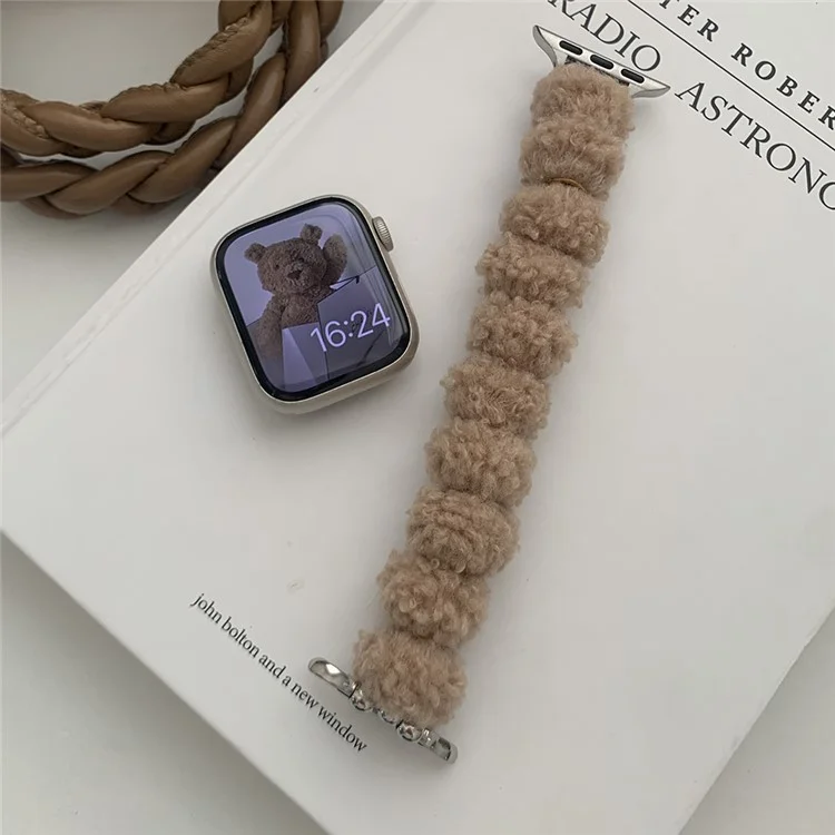 Para Apple Watch 10 46mm / Ultra 2 / Ultra 49mm / 9 8 7 45mm / SE (2023) SE (2022) SE 6 5 4 44mm / 3 2 1 42mm Plush Watch Strap - Cáqui
