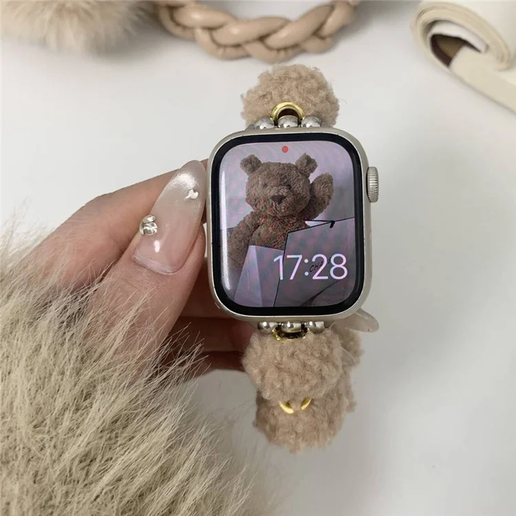 Para Apple Watch 10 46mm / Ultra 2 / Ultra 49mm / 9 8 7 45mm / SE (2023) SE (2022) SE 6 5 4 44mm / 3 2 1 42mm Plush Watch Strap - Cáqui