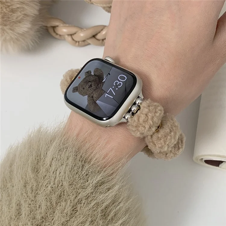 Para Apple Watch 10 46mm / Ultra 2 / Ultra 49mm / 9 8 7 45mm / SE (2023) SE (2022) SE 6 5 4 44mm / 3 2 1 42mm Plush Watch Strap - Cáqui