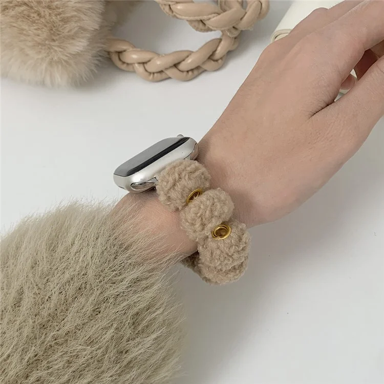 Para Apple Watch 10 46mm / Ultra 2 / Ultra 49mm / 9 8 7 45mm / SE (2023) SE (2022) SE 6 5 4 44mm / 3 2 1 42mm Plush Watch Strap - Cáqui
