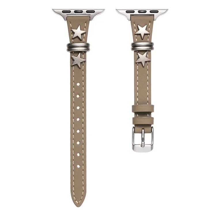 Para Apple Watch Series 10 42mm / 9 8 7 41mm / SE (2023) SE (2022) SE 6 5 4 40mm / 3 2 1 38mm Retro Watch Band con Decoración de Estrella - Marrón