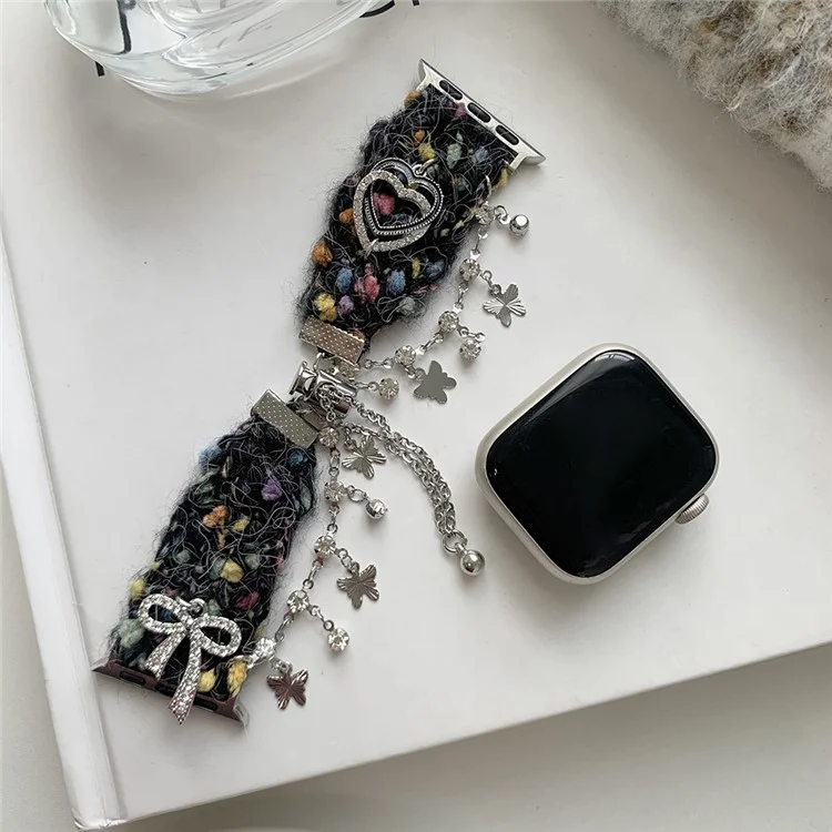 Pour Apple Watch Series 10 42mm / 9 8 7 41mm / SE (2023) SE (2022) SE 6 5 4 40mm / 3 2 1 38mm Bracelet Plush Watch Strap - Noir
