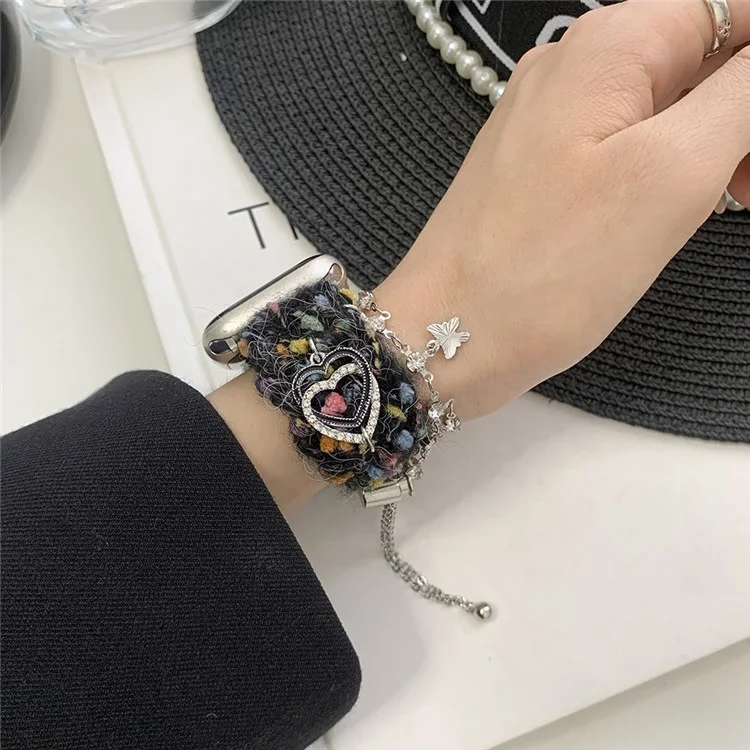 Pour Apple Watch Series 10 42mm / 9 8 7 41mm / SE (2023) SE (2022) SE 6 5 4 40mm / 3 2 1 38mm Bracelet Plush Watch Strap - Noir