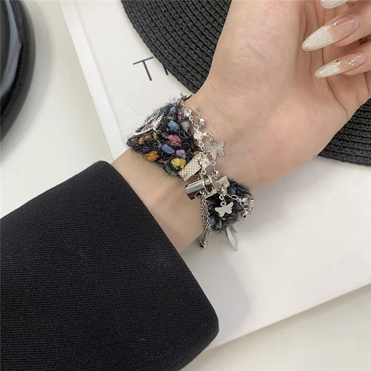 Pour Apple Watch Series 10 42mm / 9 8 7 41mm / SE (2023) SE (2022) SE 6 5 4 40mm / 3 2 1 38mm Bracelet Plush Watch Strap - Noir