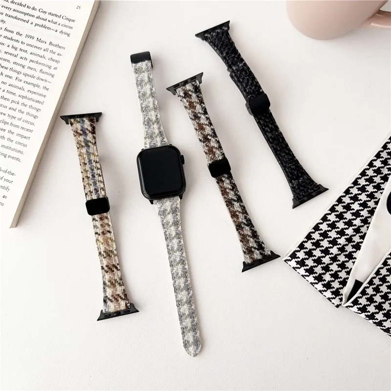 Para Apple Watch Series 10 42mm / 9 8 7 41mm / SE (2023) SE (2022) SE 6 5 4 40mm / 3 2 1 38mm Houndstooth Woolen Watch Strap - Bege