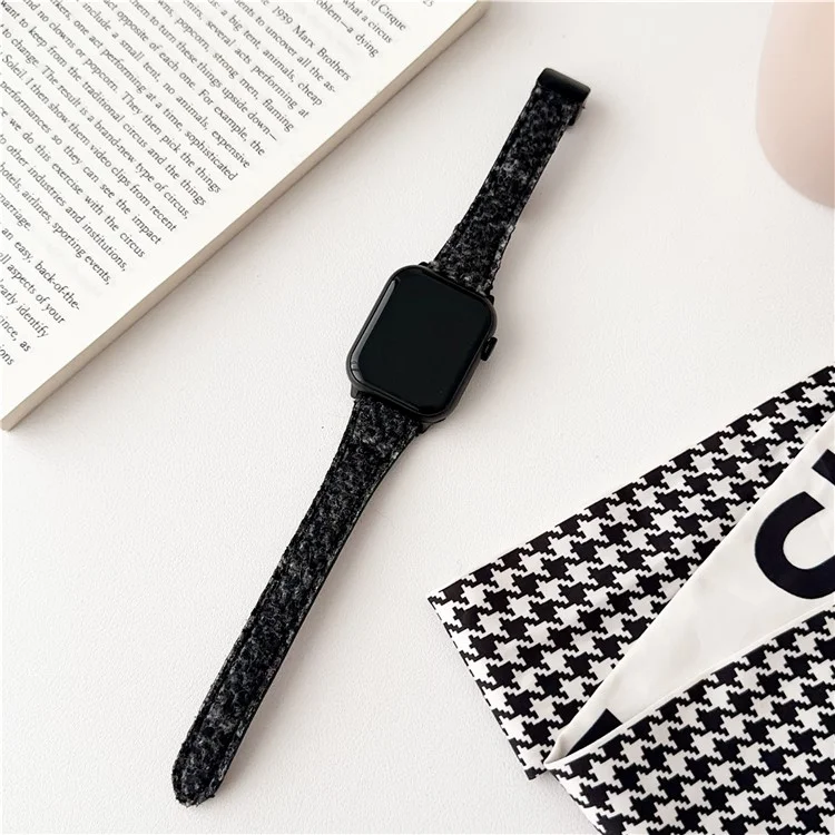 Per Apple Watch Series 10 42mm / 9 8 7 41mm / SE (2023) SE (2022) SE 6 5 4 40mm / 3 2 1 38mm Houndstooth Woolen Watch Strap - Nero