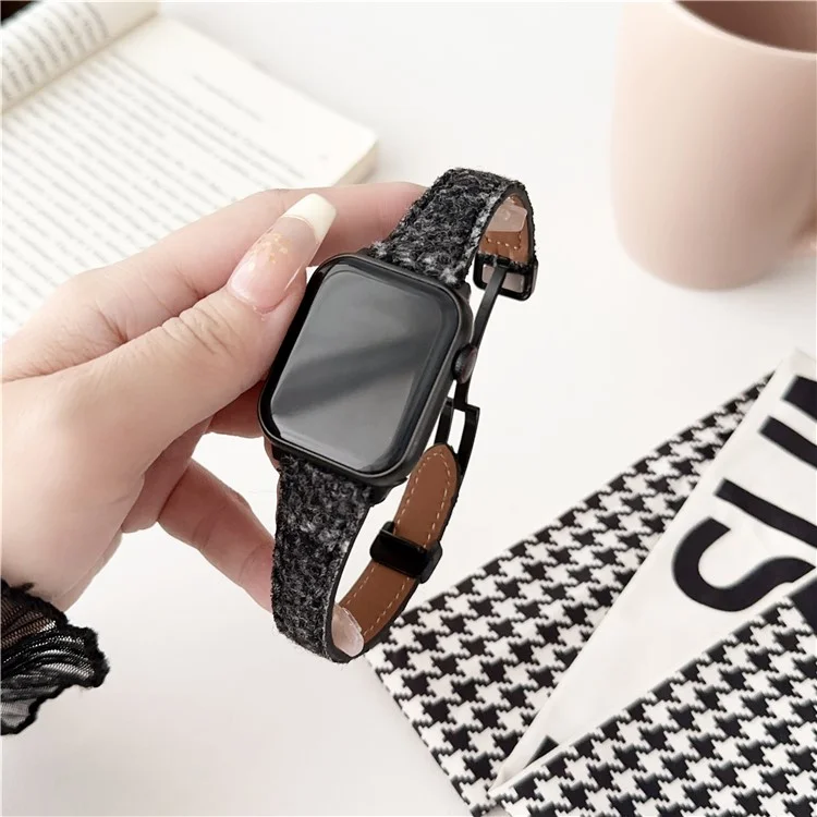 Per Apple Watch Series 10 42mm / 9 8 7 41mm / SE (2023) SE (2022) SE 6 5 4 40mm / 3 2 1 38mm Houndstooth Woolen Watch Strap - Nero