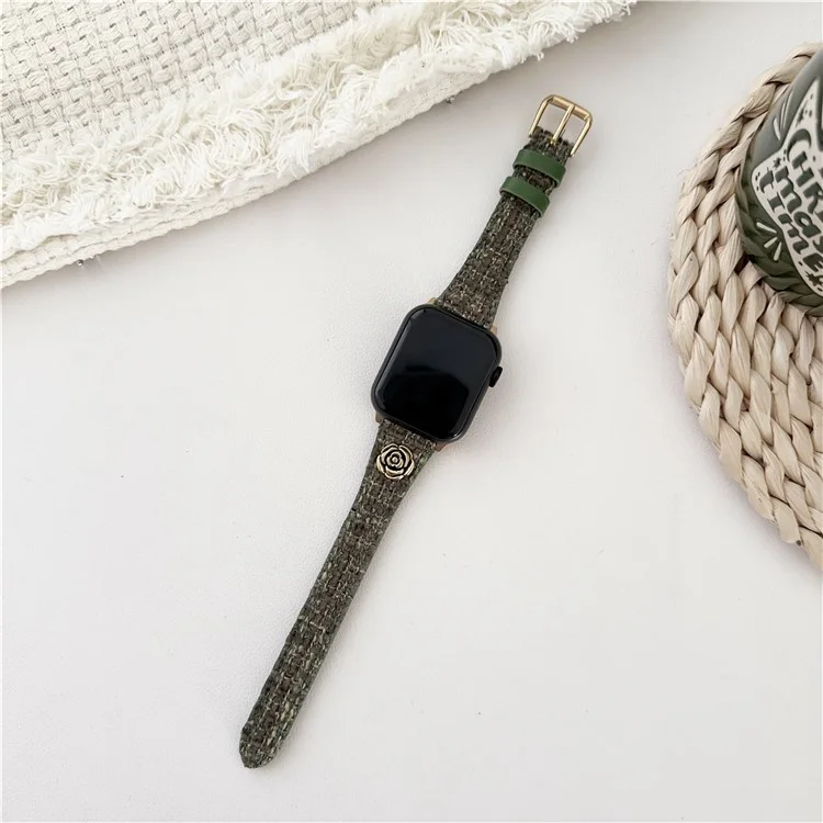 For Apple Watch 10 46mm / Ultra 2 / Ultra 49mm / 9 8 7 45mm / SE (2023) SE (2022) SE 6 5 4 44mm / 3 2 1 42mm Wrist Strap with Camellia Decor - Green