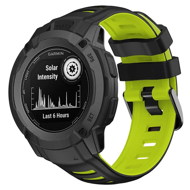 For Garmin Instinct 2X Silicone Watch Strap Replacement Wrist Band - Black+Lime
