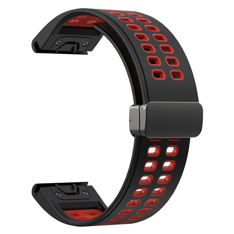 For Garmin Fenix 7X Pro / Fenix 7X Magnetic Buckle Replacement Band 26mm Silicone Strap - Black+Red