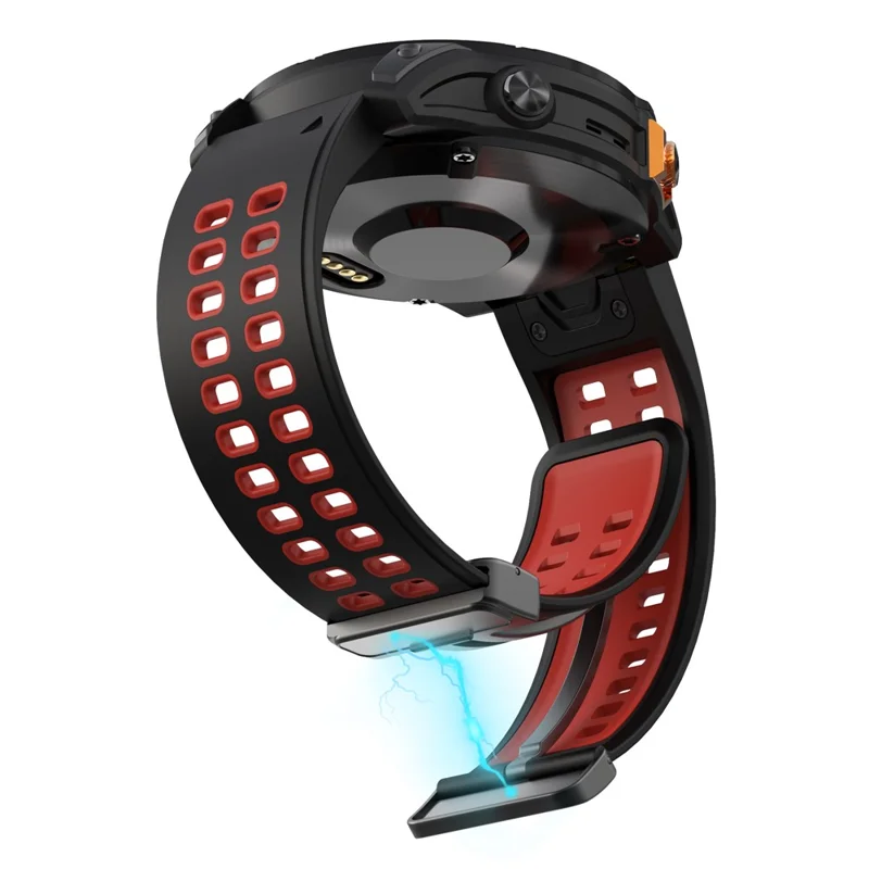 For Garmin Fenix 7X Pro / Fenix 7X Magnetic Buckle Replacement Band 26mm Silicone Strap - Black+Red