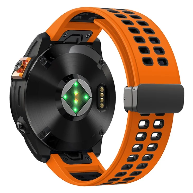 Pour Garmin Fenix 7 Pro / Fenix 7 Remplacement de la Bande 22mm Bracelet en Silicone avec Boucle Magnétique - Orange+Noir