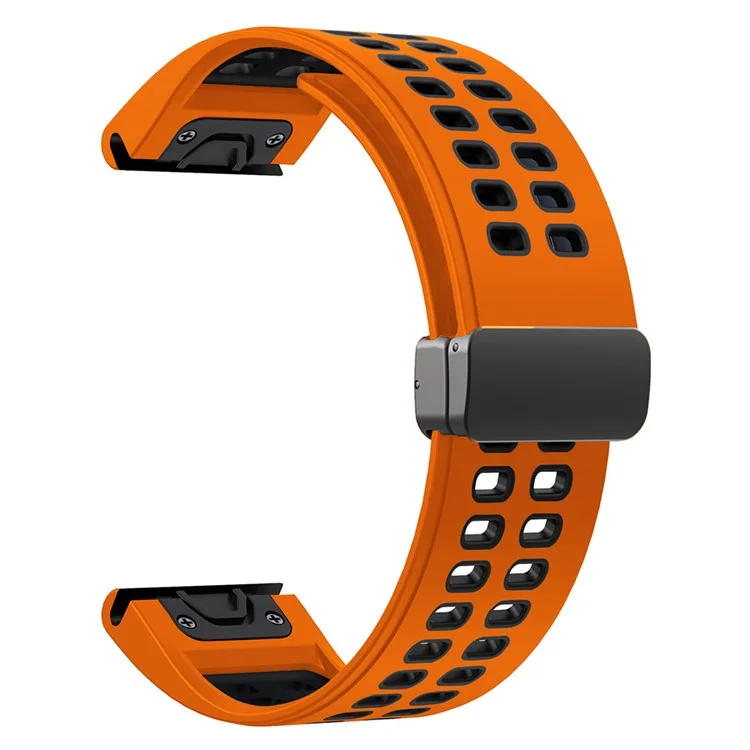 Pour Garmin Fenix 7 Pro / Fenix 7 Remplacement de la Bande 22mm Bracelet en Silicone avec Boucle Magnétique - Orange+Noir