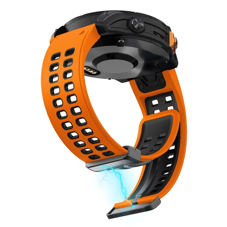 Pour Garmin Fenix 7 Pro / Fenix 7 Remplacement de la Bande 22mm Bracelet en Silicone avec Boucle Magnétique - Orange+Noir
