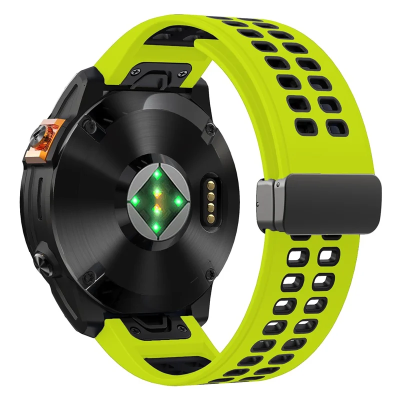 For Garmin Fenix 7 Pro / Fenix 7 Replacement Band 22mm Silicone Strap with Magnetic Buckle - Lime+Black