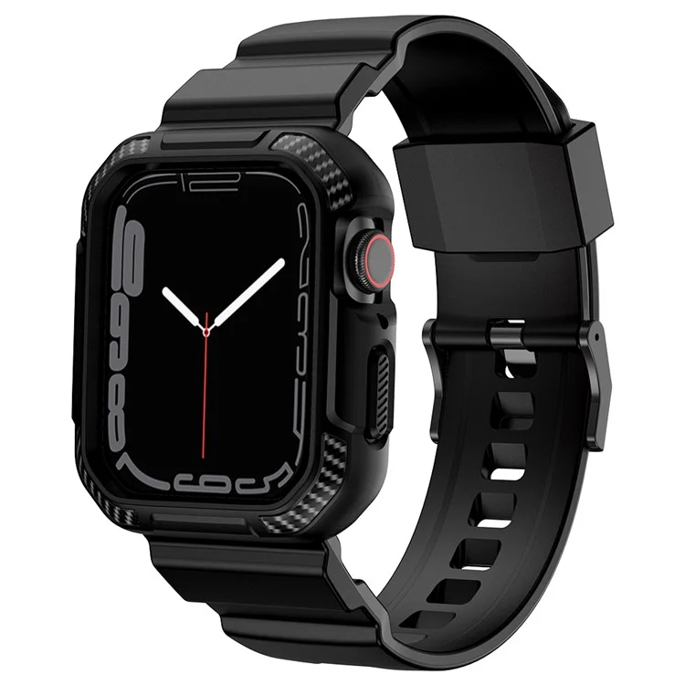 For Apple Watch Series 9 8 7 41mm / 6 5 4 SE SE (2022) SE (2023) 40mm / 3 2 1 38mm Watch Band TPU Strap with Case - Black