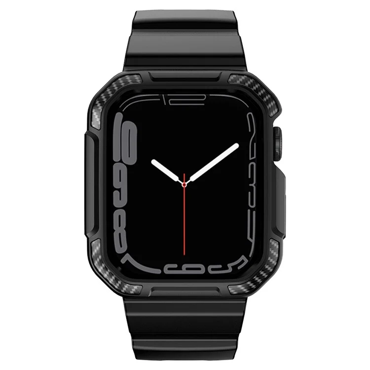 For Apple Watch Series 9 8 7 41mm / 6 5 4 SE SE (2022) SE (2023) 40mm / 3 2 1 38mm Watch Band TPU Strap with Case - Black