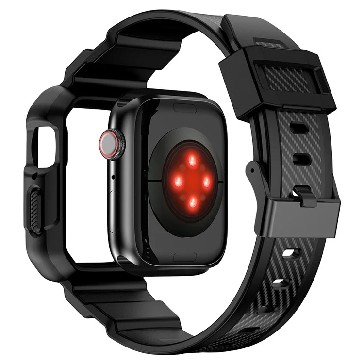 For Apple Watch Series 9 8 7 41mm / 6 5 4 SE SE (2022) SE (2023) 40mm / 3 2 1 38mm Watch Band TPU Strap with Case - Black