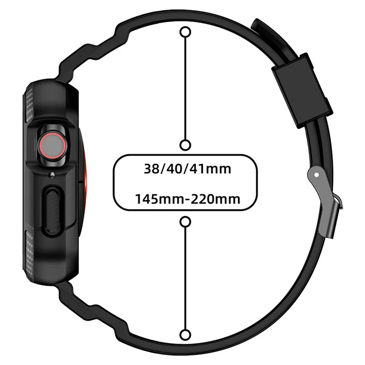 For Apple Watch Series 9 8 7 41mm / 6 5 4 SE SE (2022) SE (2023) 40mm / 3 2 1 38mm Watch Band TPU Strap with Case - Black