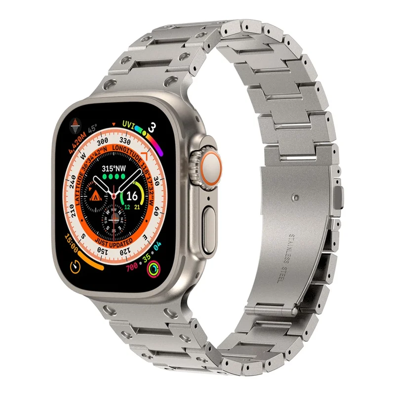For Apple Watch Ultra 3 2 1 49mm / Series 11 10 46mm / 9 8 7 45mm / SE3 SE2 SE 6 5 4 44mm / 3 2 1 42mm Stainless Steel Watch Strap - Titanium