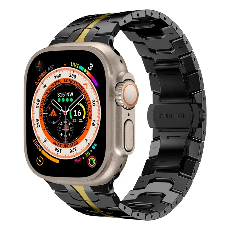 For Apple Watch 10 46mm / Ultra 2 / Ultra 49mm / 9 8 7 45mm / SE (2023) SE (2022) SE 6 5 4 44mm / 3 2 1 42mm Watch Band Stainless Steel - Black+Gold