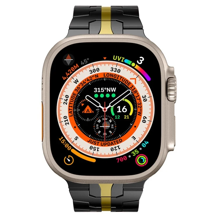 For Apple Watch 10 46mm / Ultra 2 / Ultra 49mm / 9 8 7 45mm / SE (2023) SE (2022) SE 6 5 4 44mm / 3 2 1 42mm Watch Band Stainless Steel - Black+Gold