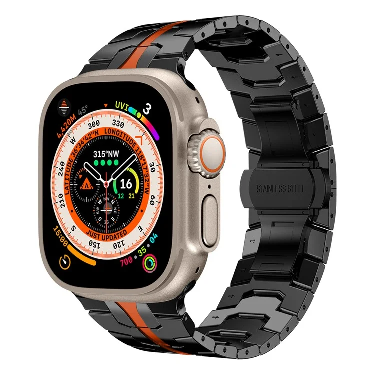 For Apple Watch Series 10 42mm / 9 8 7 41mm / SE (2023) SE (2022) SE 6 5 4 40mm / 3 2 1 38mm Stainless Steel Band Watch Strap - Black+Red