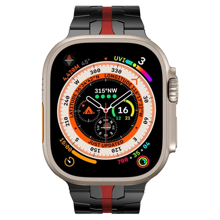 For Apple Watch Series 10 42mm / 9 8 7 41mm / SE (2023) SE (2022) SE 6 5 4 40mm / 3 2 1 38mm Stainless Steel Band Watch Strap - Black+Red