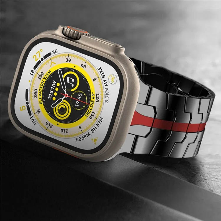 For Apple Watch Series 10 42mm / 9 8 7 41mm / SE (2023) SE (2022) SE 6 5 4 40mm / 3 2 1 38mm Stainless Steel Band Watch Strap - Black+Red