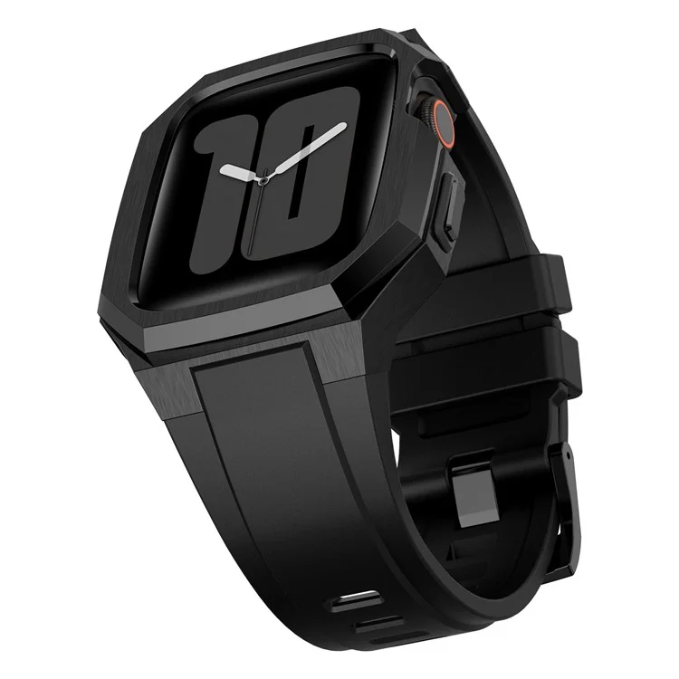 Para Apple Watch SE (2023) SE (2022) SE Série 6 5 4 44mm Pulseira de Fluororubber com Caixa de Relógio de Aço Inoxidável - Preto