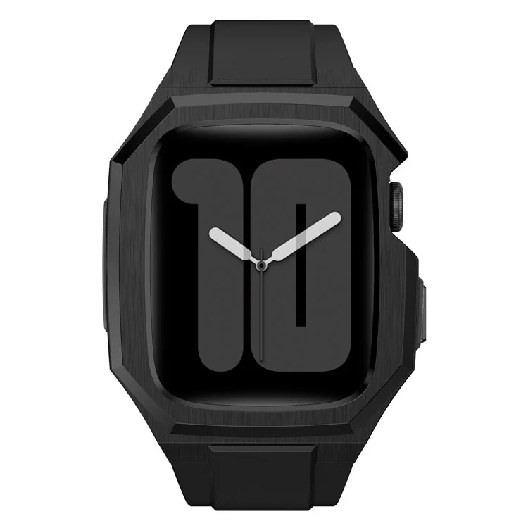 Para Apple Watch SE (2023) SE (2022) SE Série 6 5 4 44mm Pulseira de Fluororubber com Caixa de Relógio de Aço Inoxidável - Preto