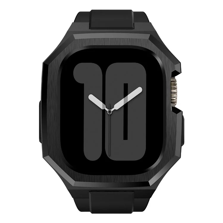 Per Apple Watch Ultra 2 Ultra 49mm Cinturino in fluororubber morbido con cassa dell'orologio in acciaio inossidabile - Nero