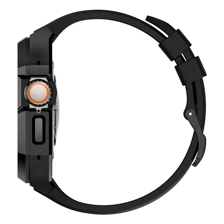 Per Apple Watch Ultra 2 Ultra 49mm Cinturino in fluororubber morbido con cassa dell'orologio in acciaio inossidabile - Nero
